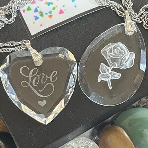 Two Hallmark Vintage Glass Love Heart Necklaces